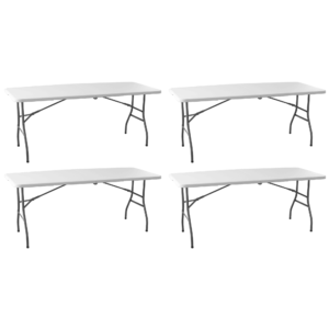 Pack 4 Mesas Plegables de Jardín Blanca 180x74x70 cm HDPE y Acero Resistente
