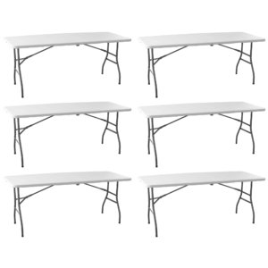 Pack 6 Mesas Plegables de Jardín Blanca 180x74x70 cm HDPE y Acero Resistente