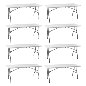 Pack 8 Mesas Plegables de Jardín Blanca 180x74x70 cm HDPE y Acero Resistente