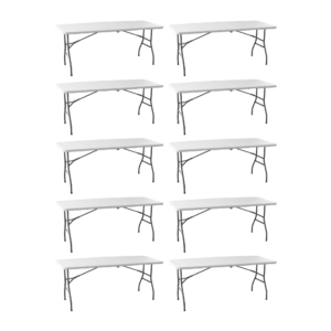 Pack 10 Mesas Plegables de Jardín Blanca 180x74x70 cm HDPE y Acero Resistente