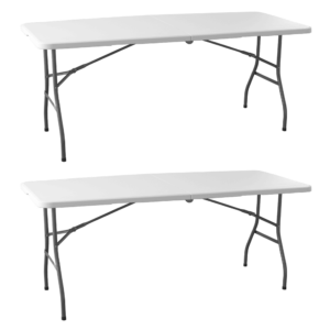 Pack 2 Mesas Plegables de Jardín Blanca 180x74x70 cm HDPE y Acero Resistente