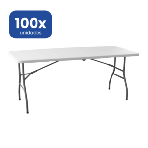 Pack 100 Mesas Plegables de Jardín Blanca 180x74x70 cm HDPE y Acero Resistente