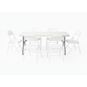 Pack Mesa Blanca 180 cm + 6 Sillas Blancas Acolchadas