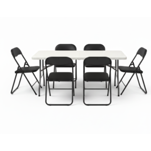 Pack Mesa Blanca 180 cm + 6 Sillas Negras Modernas