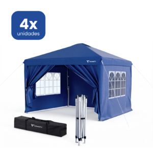 Carpa Plegable 3x3m Profesional Azul con 4 Paredes Modulares