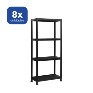 Estantería de Resina 4 Baldas Negra 131cm - Organización Multiusos - 8 unidades