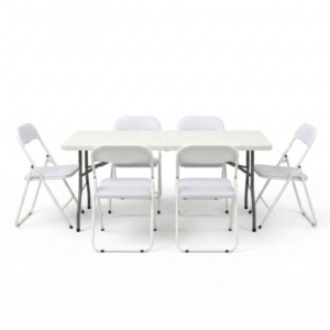 Pack Mesa Blanca 180 cm + 6 Sillas Blancas Modernas