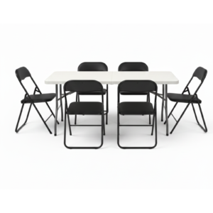Pack Mesa Blanca 180 cm + 6 Sillas Negras Modernas