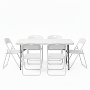 Pack Mesa Blanca 180 cm + 6 Sillas Blancas