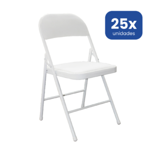 Silla Plegable Premium Blanca con Asiento Acolchado en Polipiel Confort