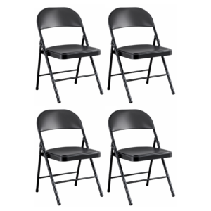 Silla Plegable Premium Negra con Asiento Acolchado en Polipiel Confort - 4 unidades