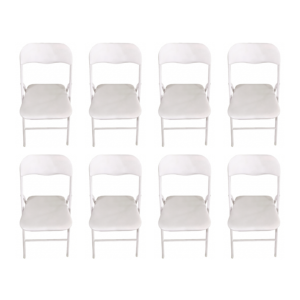 Silla Plegable Diseño Moderno Estructura Plata y Asiento Blanco Acolchado