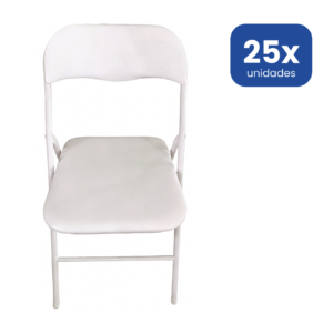 Silla Plegable Diseño Moderno Estructura Plata y Asiento Blanco Acolchado
