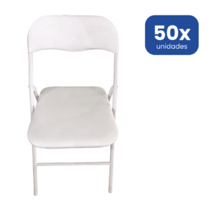 Silla Plegable Diseño Moderno Estructura Plata y Asiento Blanco Acolchado