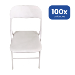 Silla Plegable Diseño Moderno Estructura Plata y Asiento Blanco Acolchado