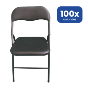 Silla Plegable Diseño Moderno Estructura Plata y Asiento Negro Acolchado - 100 unidades