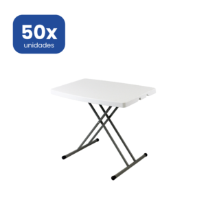 Mesa plegable regulable en altura de 75x50 cm para interior y exterior.