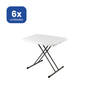 Mesa plegable regulable en altura de 75x50 cm para interior y exterior.