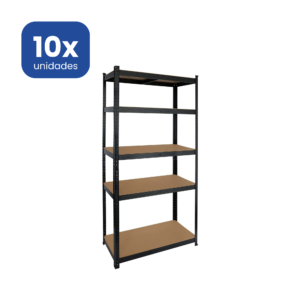 Estantería Metálica Negra 180x90x40cm 5 Baldas Madera MDF Profesional