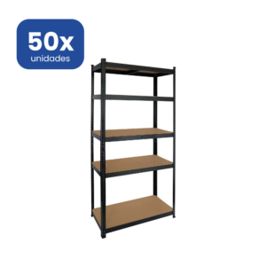 Estantería Metálica Negra 180x90x40cm 5 Baldas Madera MDF Profesional - 50 unidades