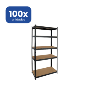 Estantería Metálica Negra 180x90x40cm 5 Baldas Madera MDF Profesional