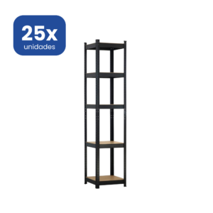 Estantería Metálica Negra 180x40x40cm 5 Baldas Madera MDF Profesional