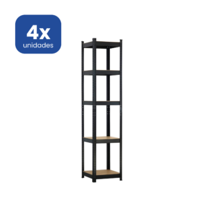 Estantería Metálica Negra 180x40x40cm 5 Baldas Madera MDF Profesional