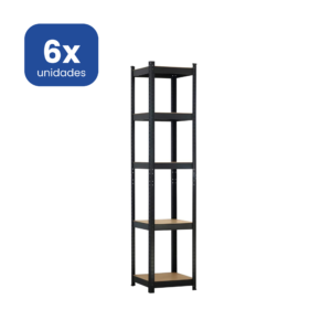 Estantería Metálica Negra 180x40x40cm 5 Baldas Madera MDF Profesional - 6 unidades