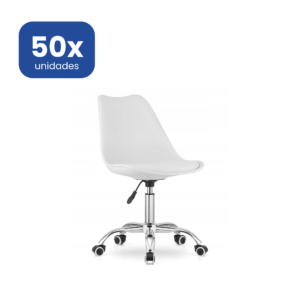 Silla de Oficina Blanca con Ruedas Giratorias y Altura Regulable - 50 unidades
