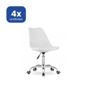 Silla de Oficina Blanca con Ruedas Giratorias y Altura Regulable - 4 unidades