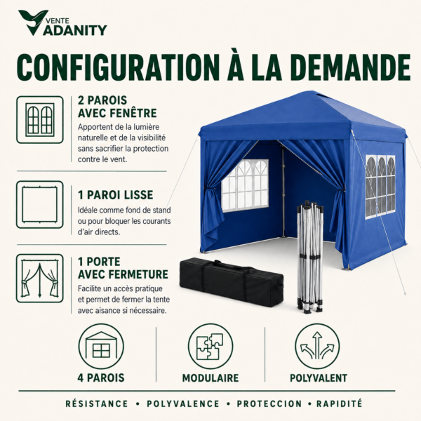 Carpa Plegable 3x3m Profesional Azul con 4 Paredes Modulares - Image 10