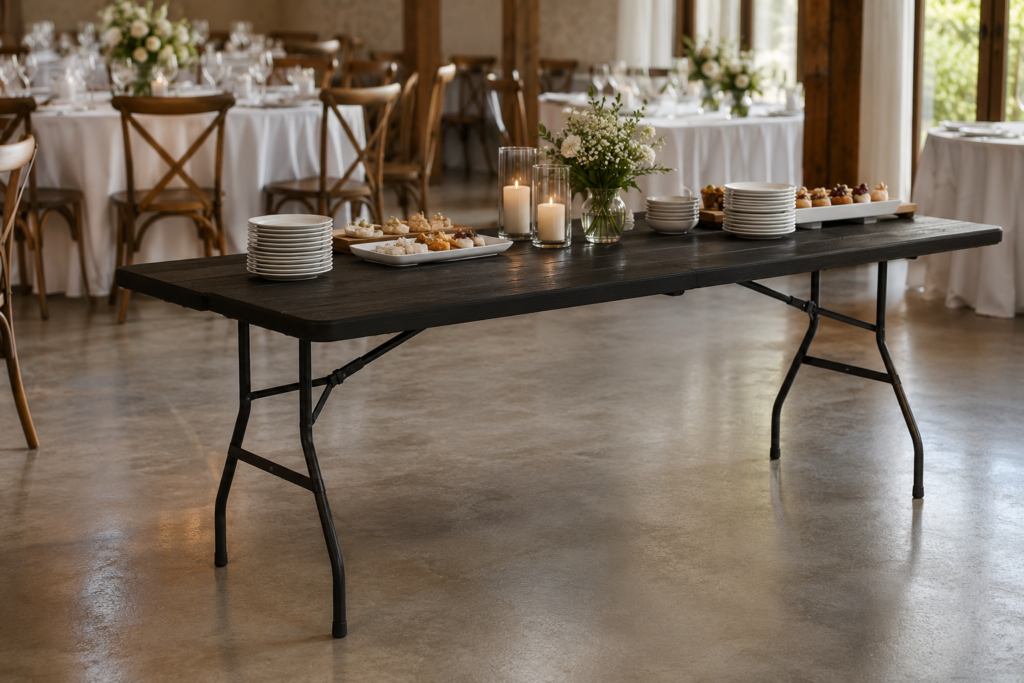 Mesa plegable rectangular y mesas redondas de diferentes tamaños para casa y negocio